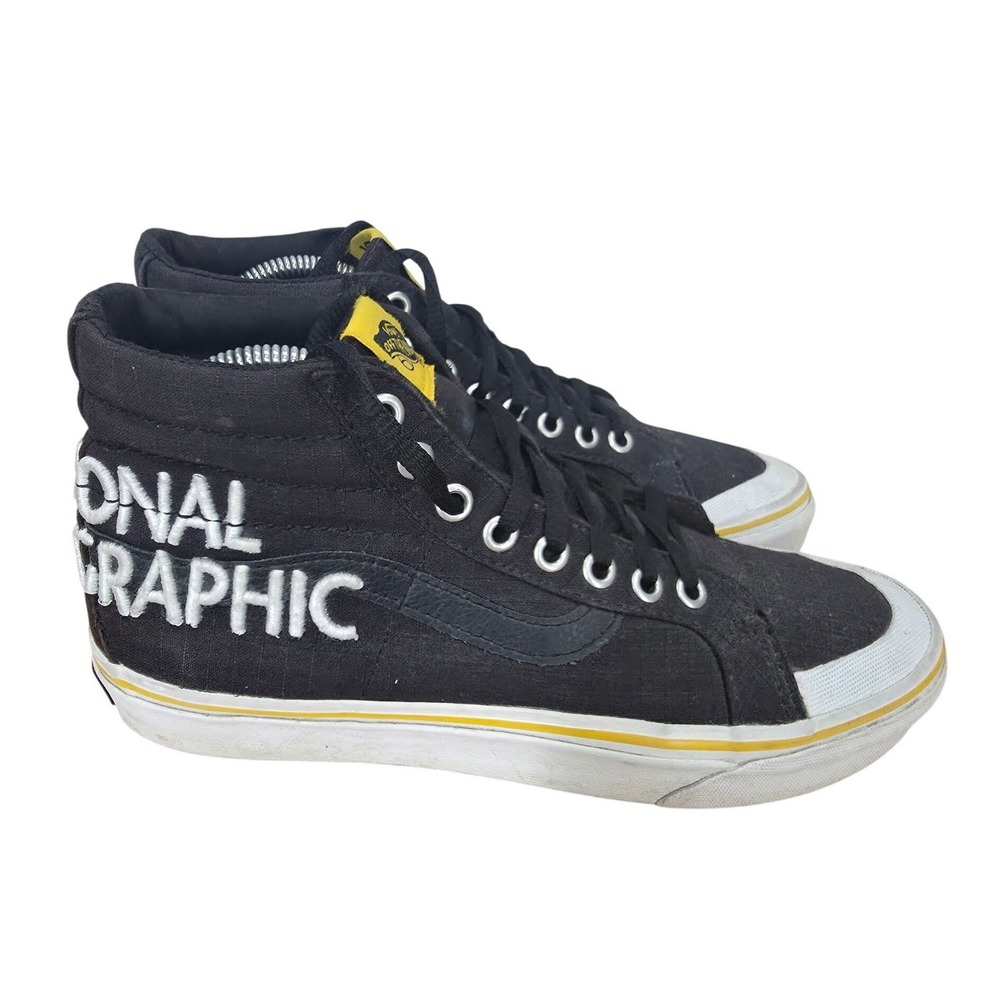 National Geographic Vans Sneakers Mens 7 Womens 8.5 SK8 Hi Black Canvas High Top